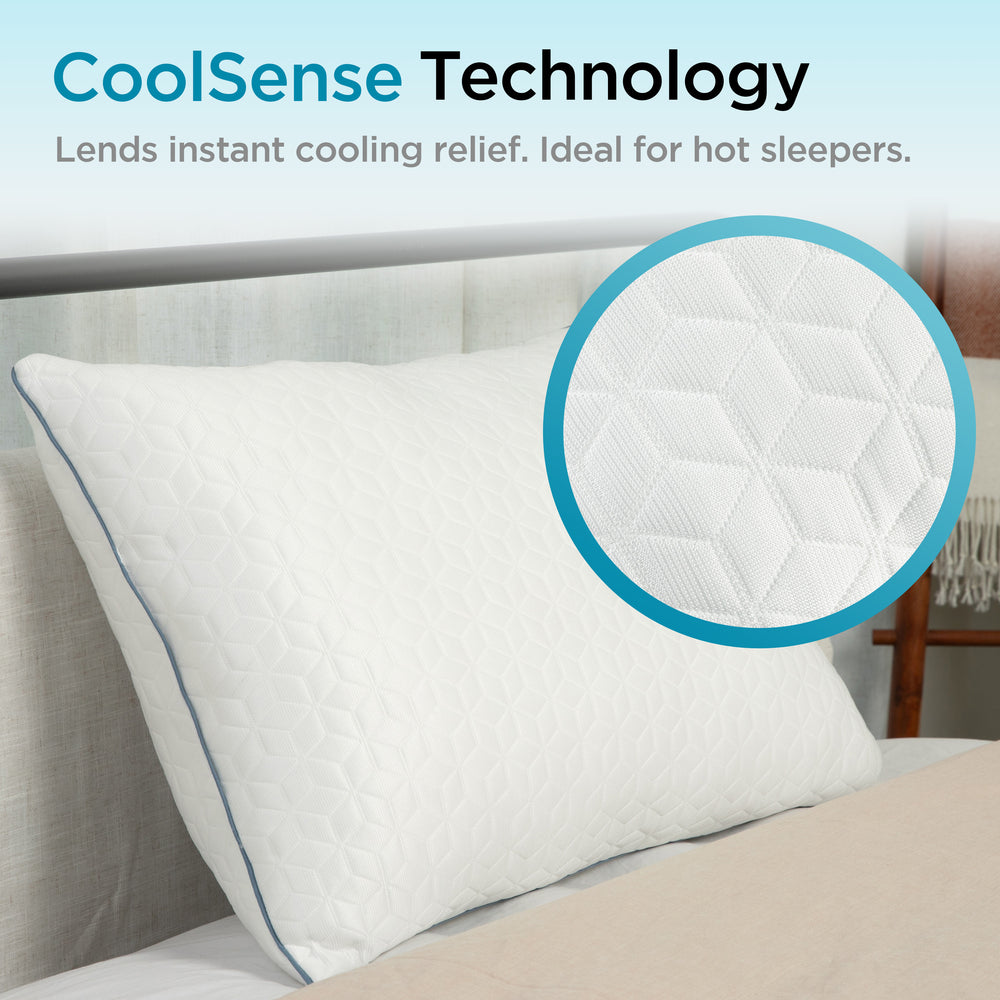 Brookstone CoolSense Technology cooling pillow infographic